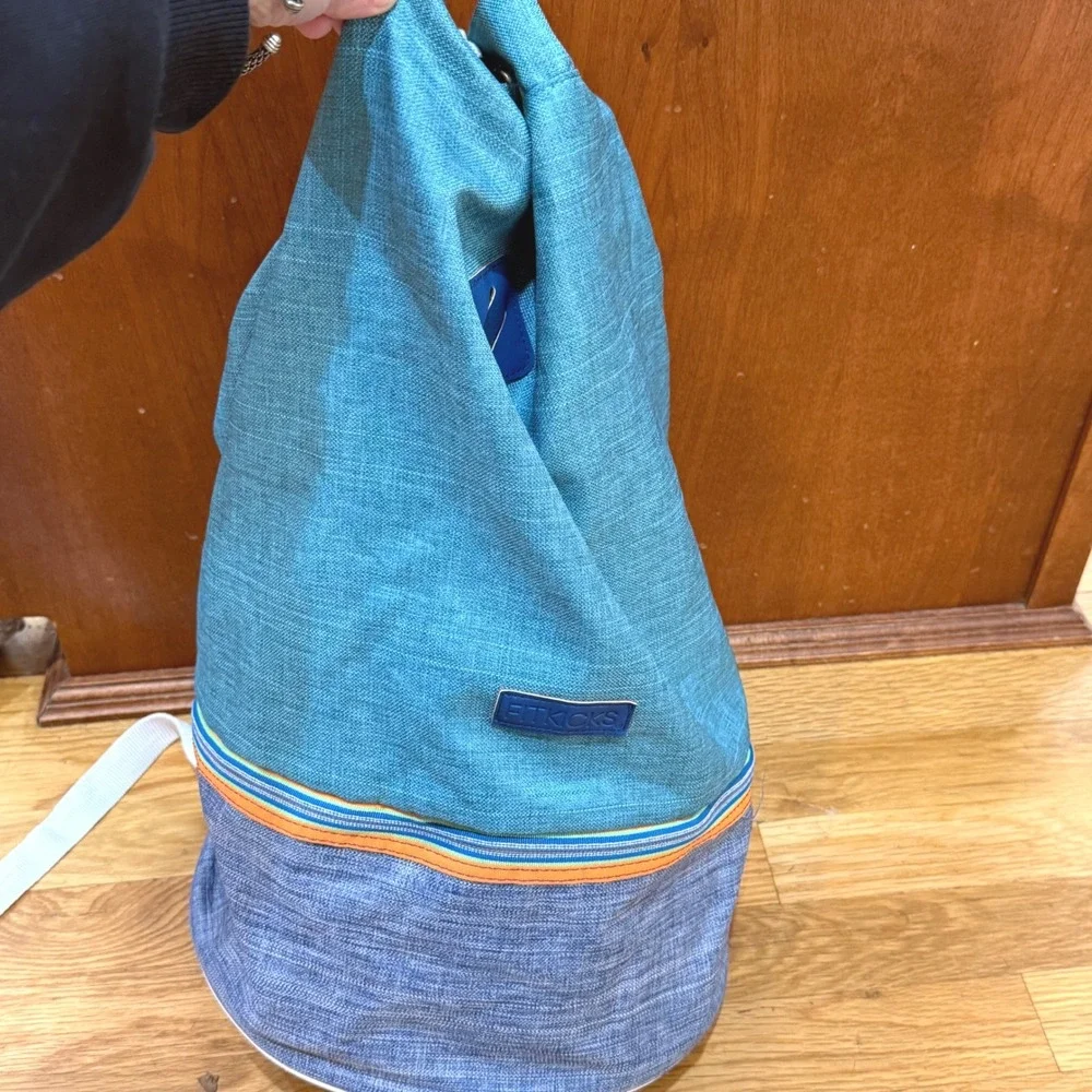 Throwback by Fitkicks Blue Teal Striped Drawstring Daypack Backpack Bag